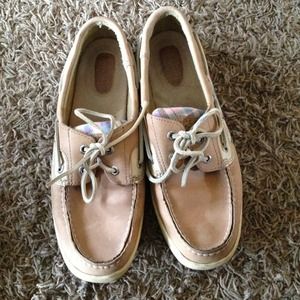 Speedy Top Siders with pink/blue plaid on sides