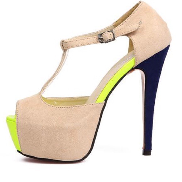 {{{{{{{{{SOLD}}}}}}}}}}}}Nude & Neon T-Strap Heels