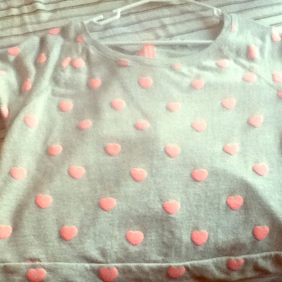 💗 Grey and Pink Heart Zipper Sweater. Worn once