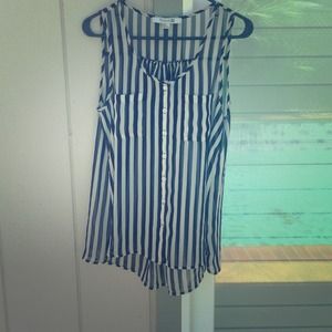 💋SOLD💋Black and White Striped Chiffon Tank