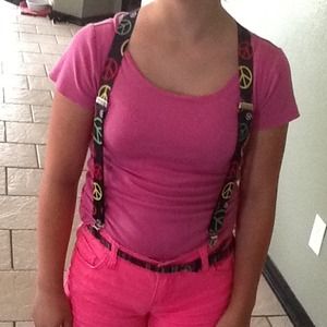 Piece sign suspenders.