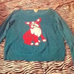 Bright teal bulldog sweater