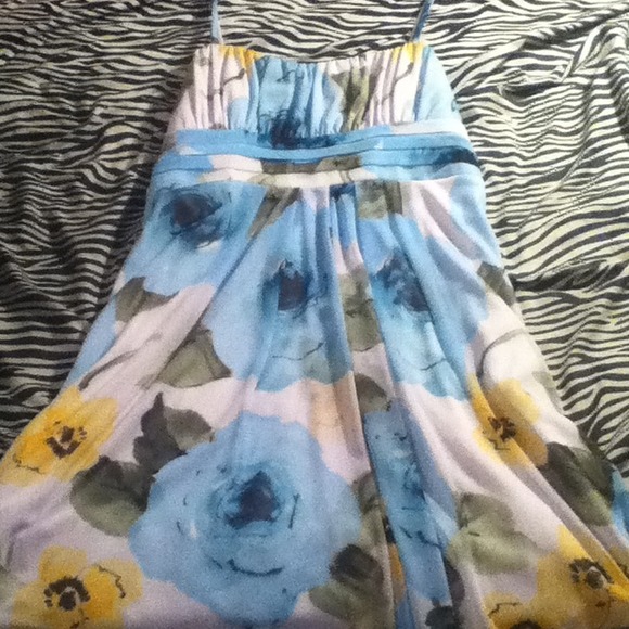 Blue and yellow floral special occasions dress