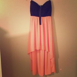 B_ENVIED high-low coral and black dress.