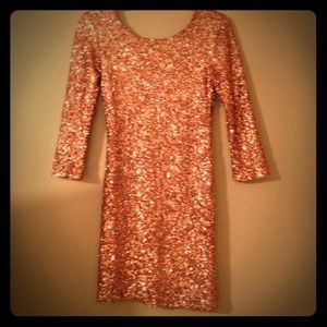 Fun Sequin 3 Quarter Length Dress with Lowcut Back