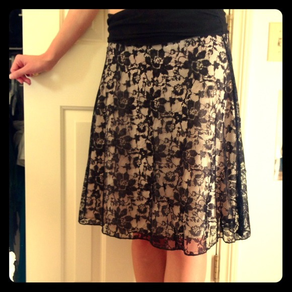 Black lace over cream skirt!