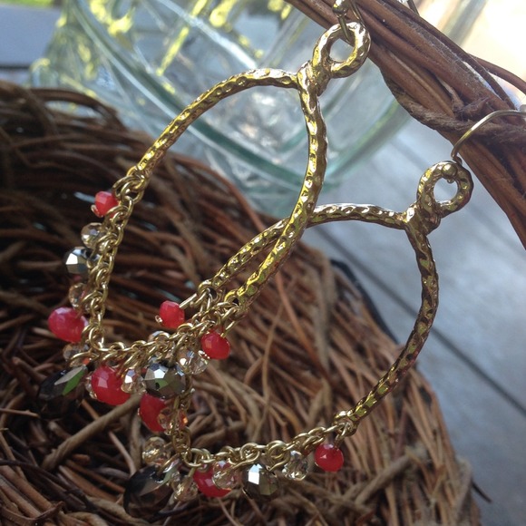 #123 Gold hanging colored stones earrings - Picture 2 of 3