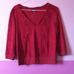 Velvet red long sleeve top