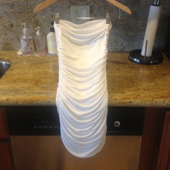 Strapless White Slinky Dress