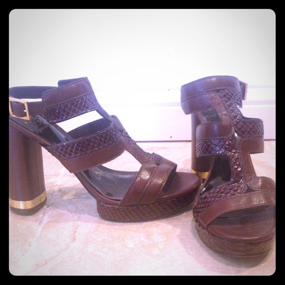 Tory Burch Brown Leather & Snake Skin Heels