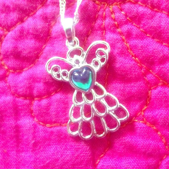 angel necklace with turquoise heart
