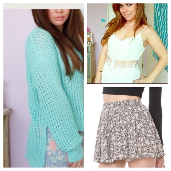Bundle: mint sweater, skirt and white dress