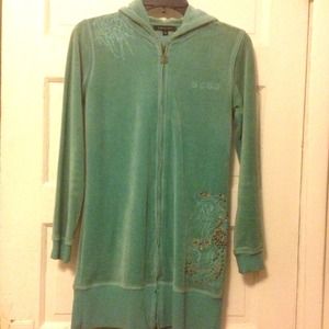 BCBG MaxAzria Velour Long Zip Up Track Hoodie sz S