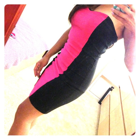 WINDSOR Little black/pink tube top dress.