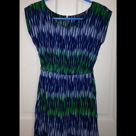 Blue, green and white pattern dress