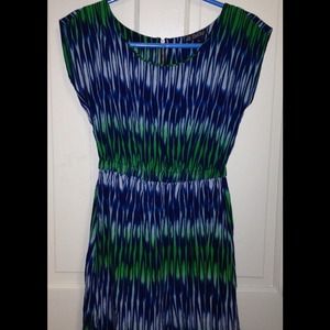 Blue, green and white pattern dress