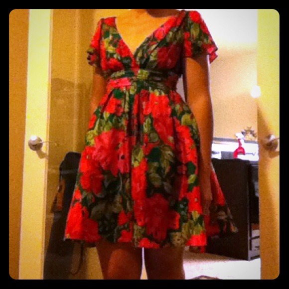 Floral silk dress with flutter sleeves. Very cute!