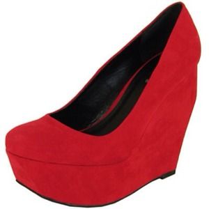 Qupid - Red Suede Wedge