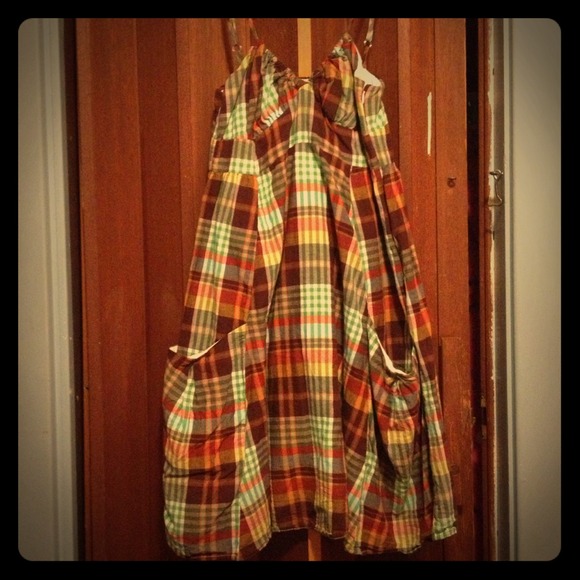 Green and brown plaid dress.
