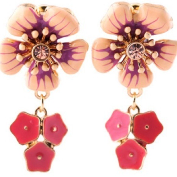 Betsey Johnson Flower Crystal Dangling Earrings