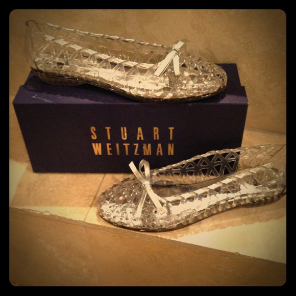 STUART WEITZMAN CLEAR JELLY STONE SLIP-ONS SZ 7