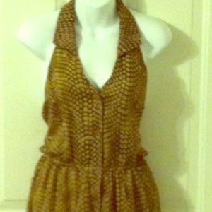 Asymmetric brown python print racer back dress