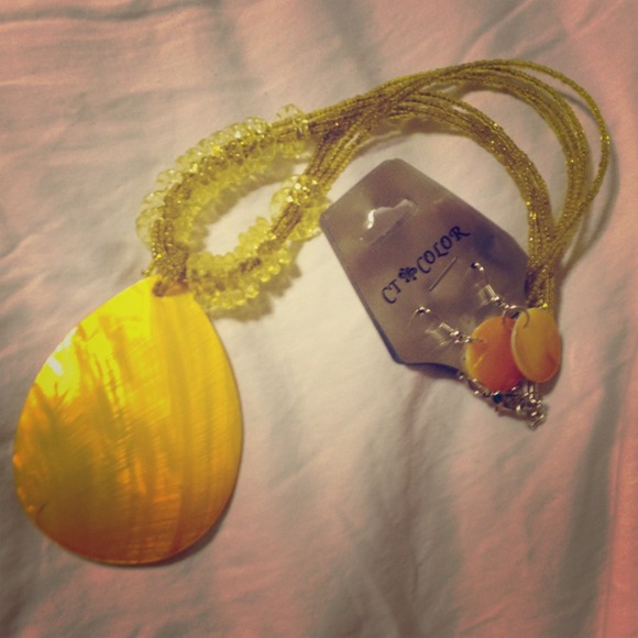 Bright yellow beaded necklace earring set