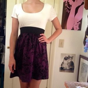 Purple and cream dress.