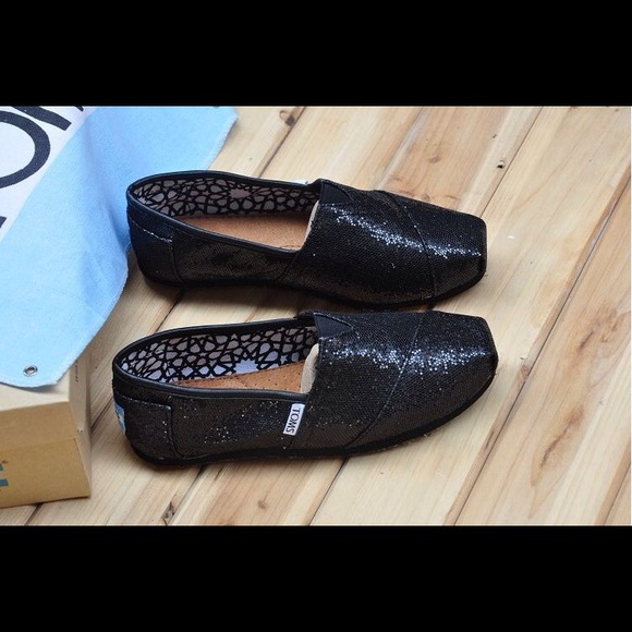 Brand new in box black glitter sequin TOMS.