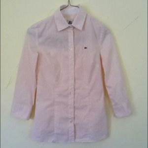 Lacoste Pink And White Stripe Button Up Shirt