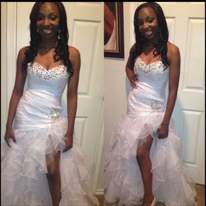 All white prom dress with gold sequence !