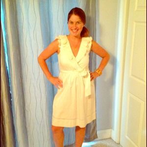 Glam White Ruffled Neckline Max and Cleo Dress