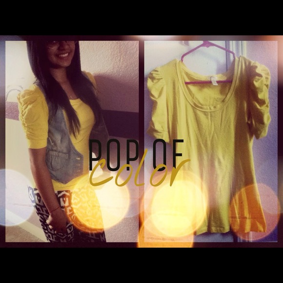 Yellow gathered shoulders top!!!