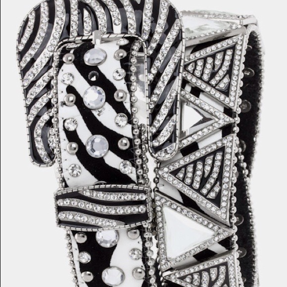 Zebra pattern triangle jewel stud belt