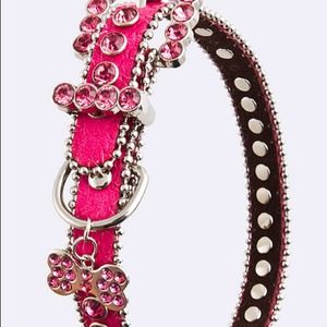 Pink Rhinestone lined dog collar small