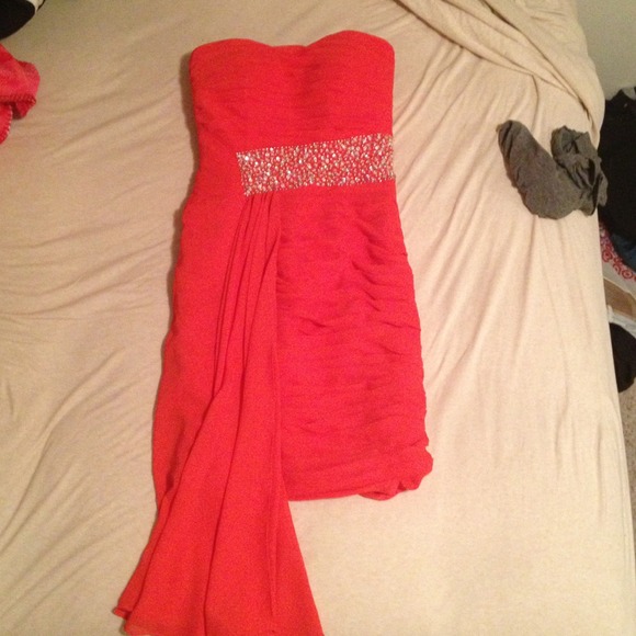 red/orange formal strapless dress