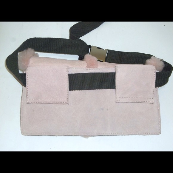 Suede & shearling fold over flap clutch fanny pack - Picture 2 of 4