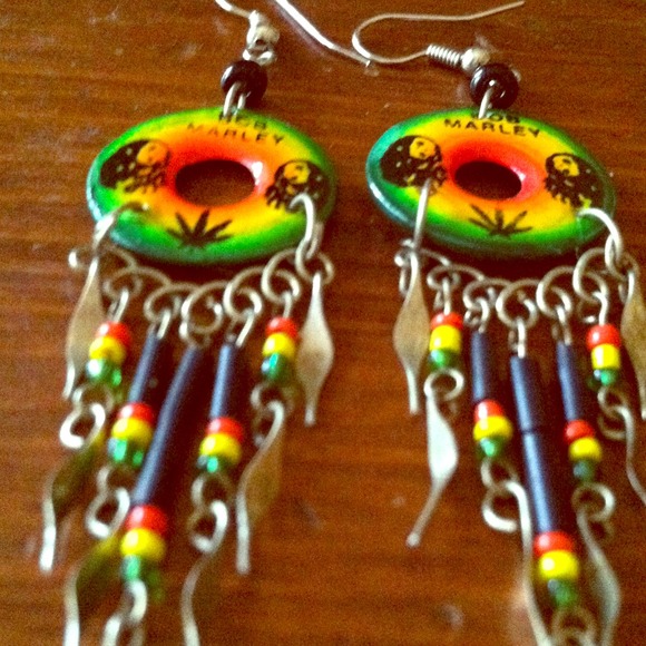 Bob marley weed leaf dangle earrings