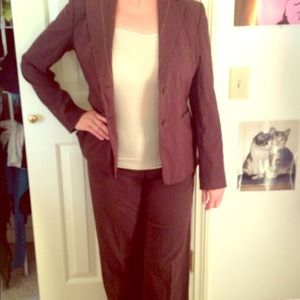 Brown pinstripe suit from Loft.