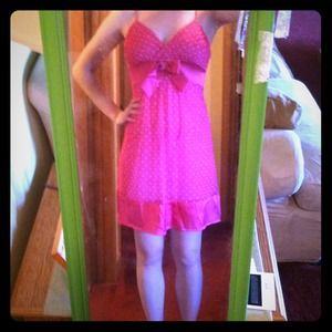 Pink and white polkadot dress