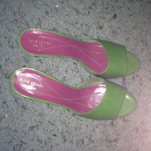 Kate spade iridescent green peep toe sandals