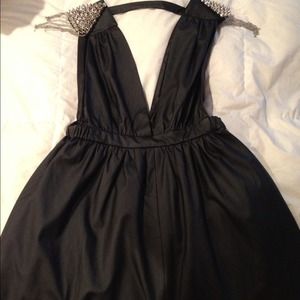 Faux leather deep plunge dress