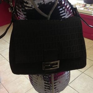 Authentic Fendi black logo mama bag