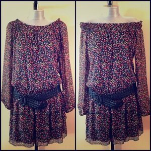 Floral Drop Waist Dress with Belt