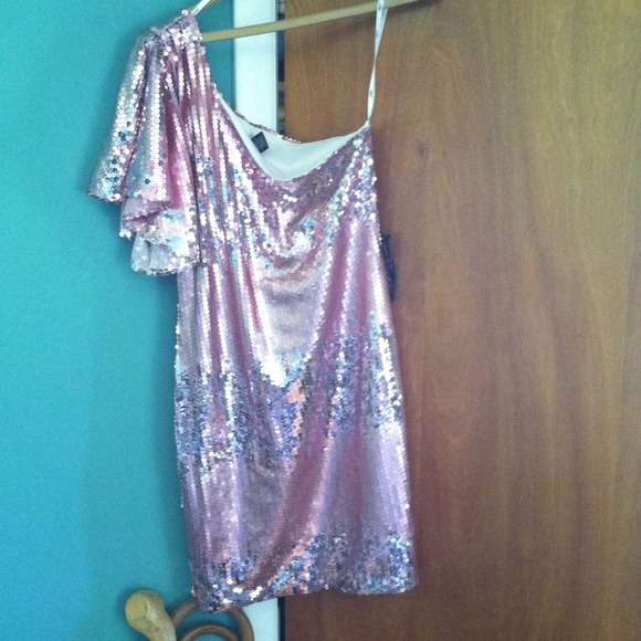 Pink one shoulder sequin dress
