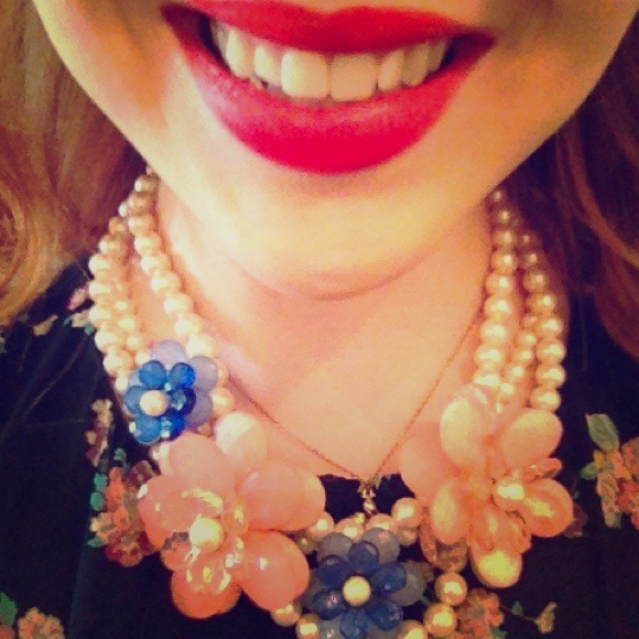 Anthropologie pearl and flower statement necklace