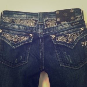 RESERVED Lace and rhinestone miss me jeans