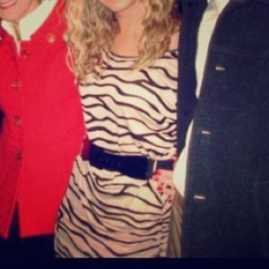 Tan and black dress with belt