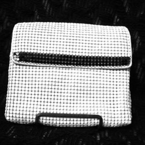 Black and white metal tile evening bag