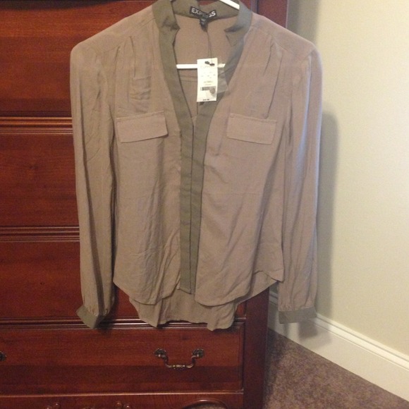 Brown Express button down long sleeve top - Picture 1 of 1